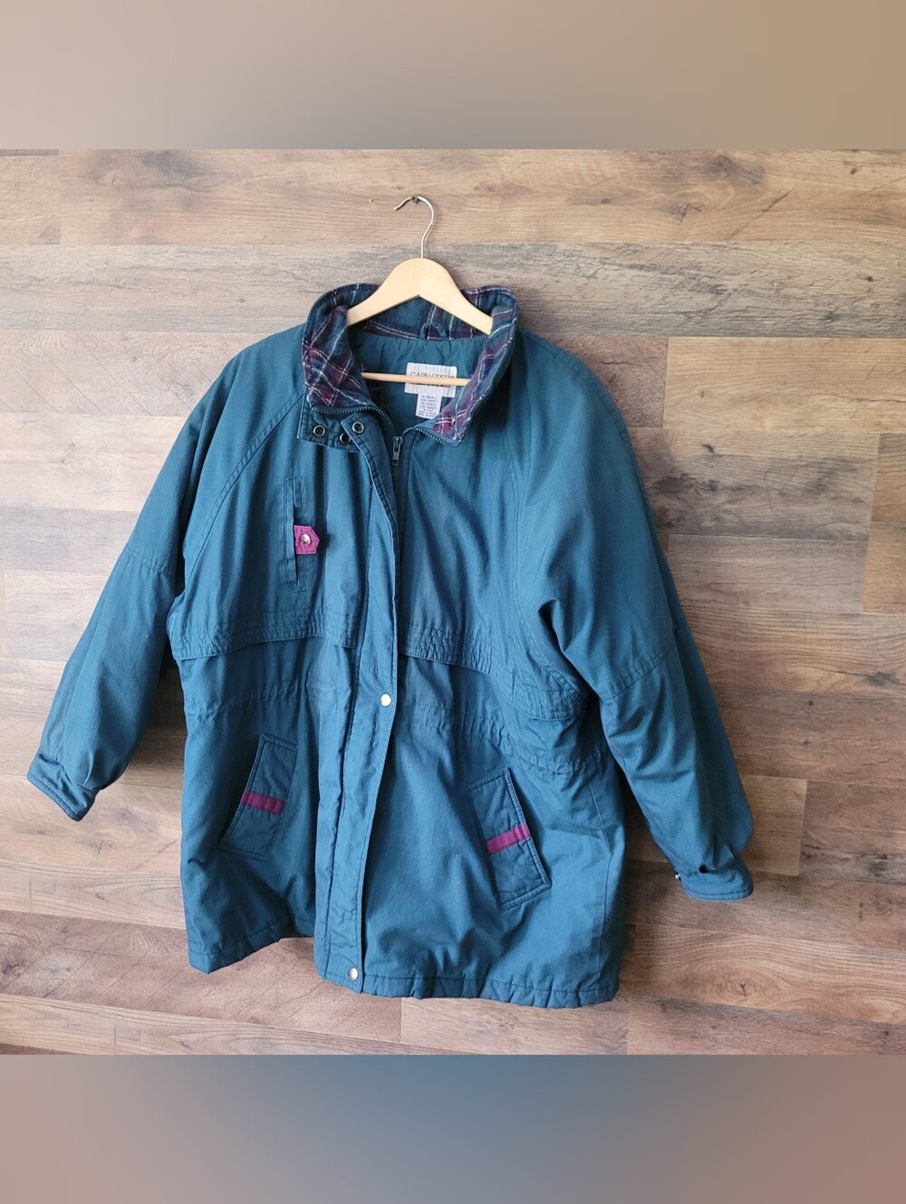 Cabin Creek Woman 1X Teal Plaid Lined Retro Winter Parka Coat
